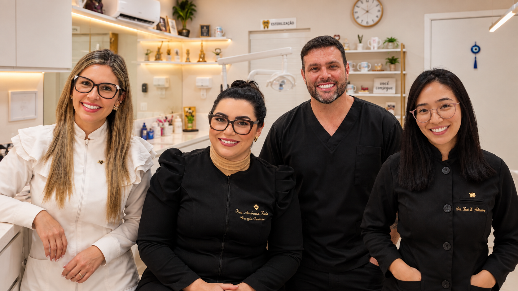Equipe de profissionais do consultório da Dra. Andressa Reis