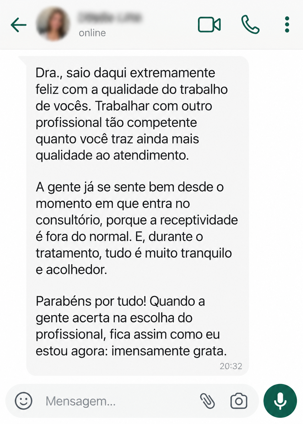Print de feedback enviado por paciente