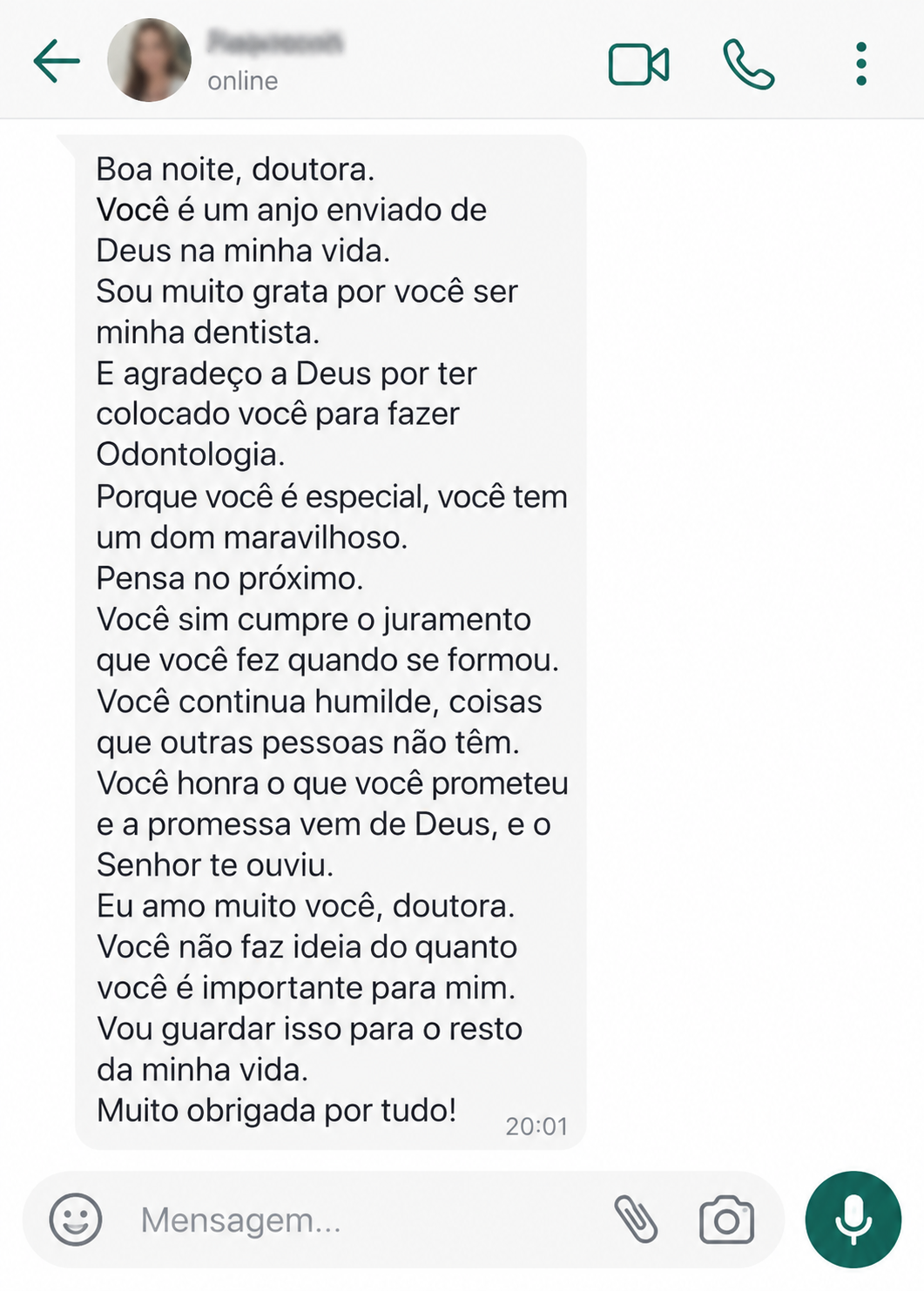Print de feedback enviado por paciente