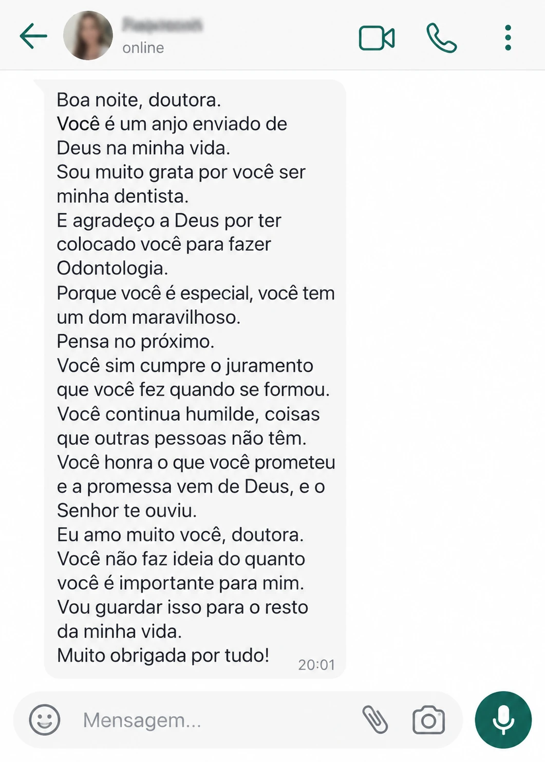 Print de feedback enviado por paciente