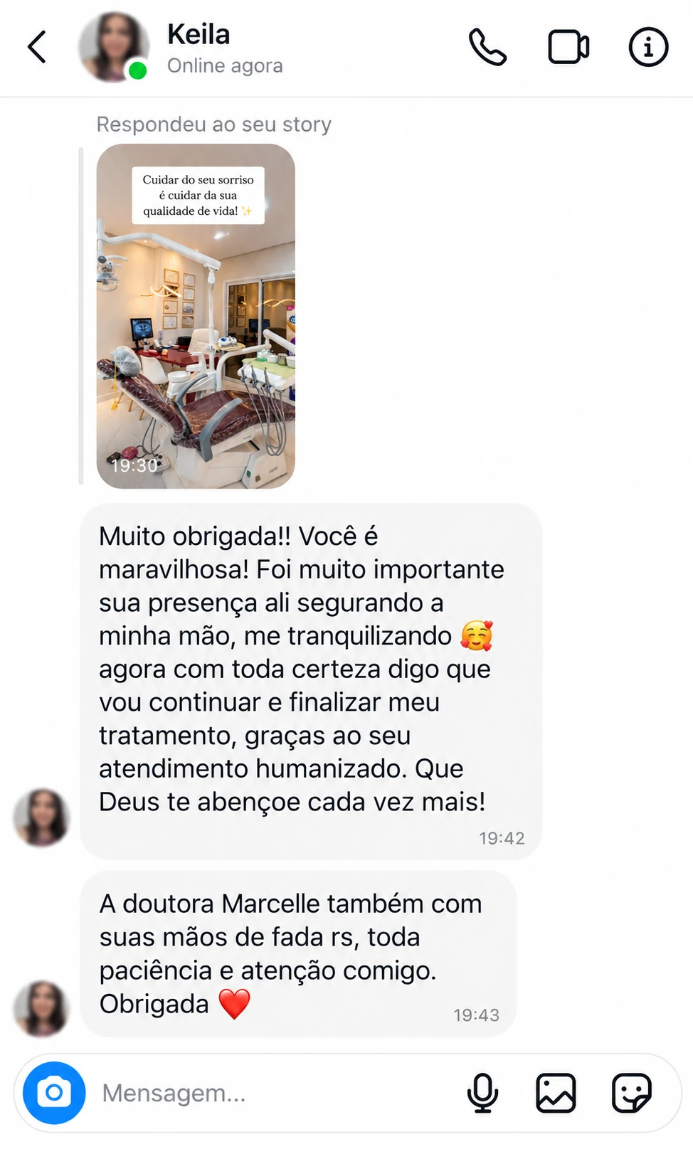 Print de feedback enviado por paciente
