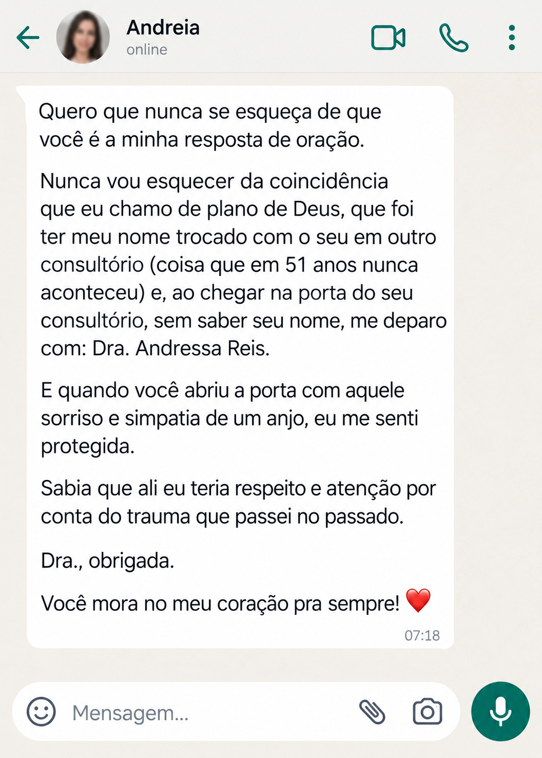 Print de feedback enviado por paciente