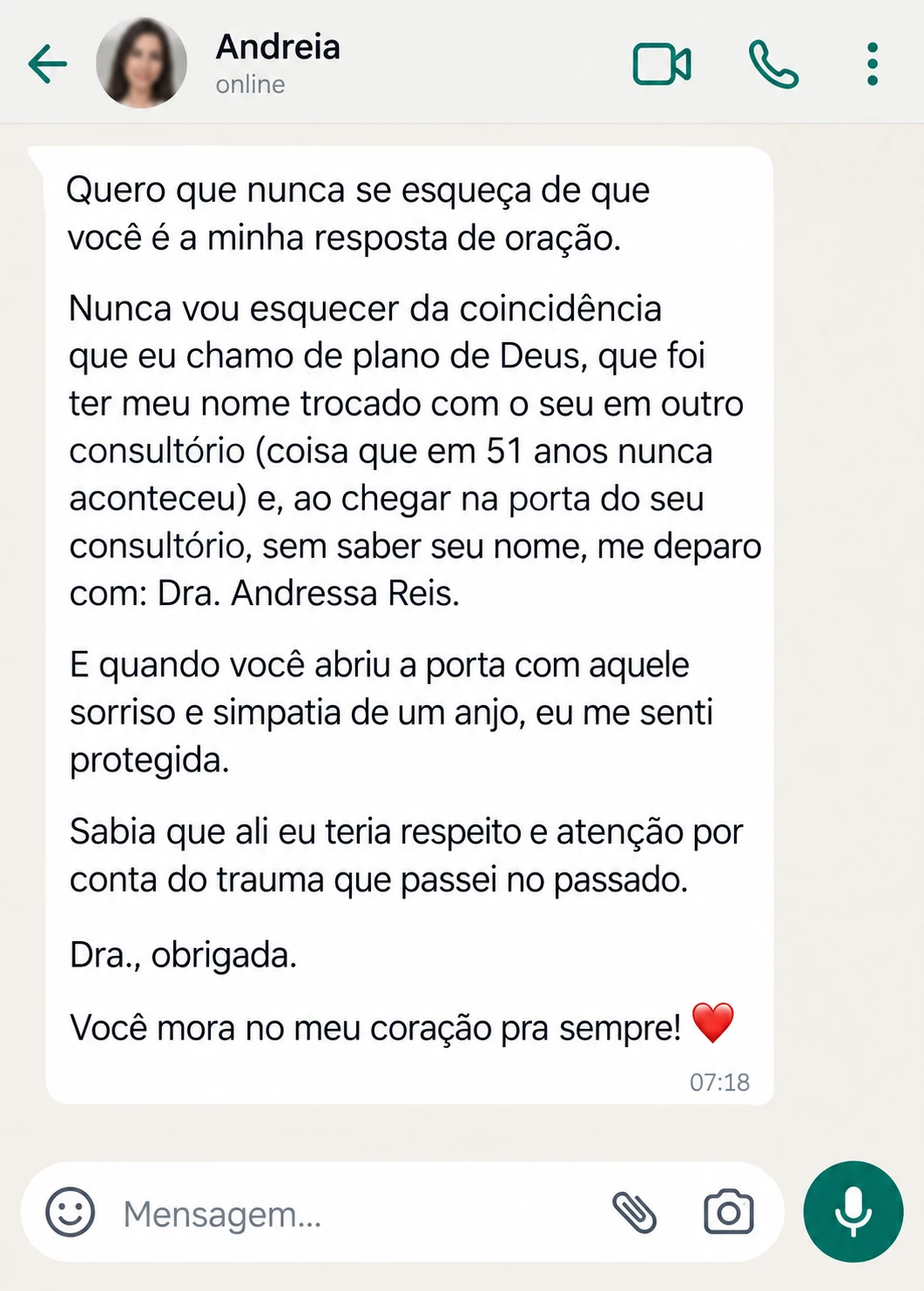 Print de feedback enviado por paciente