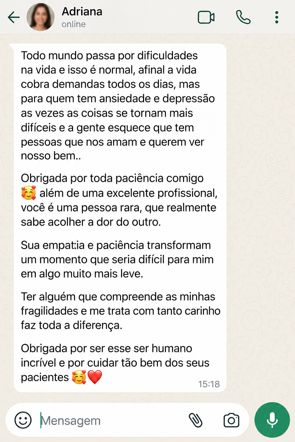 Print de feedback enviado por paciente